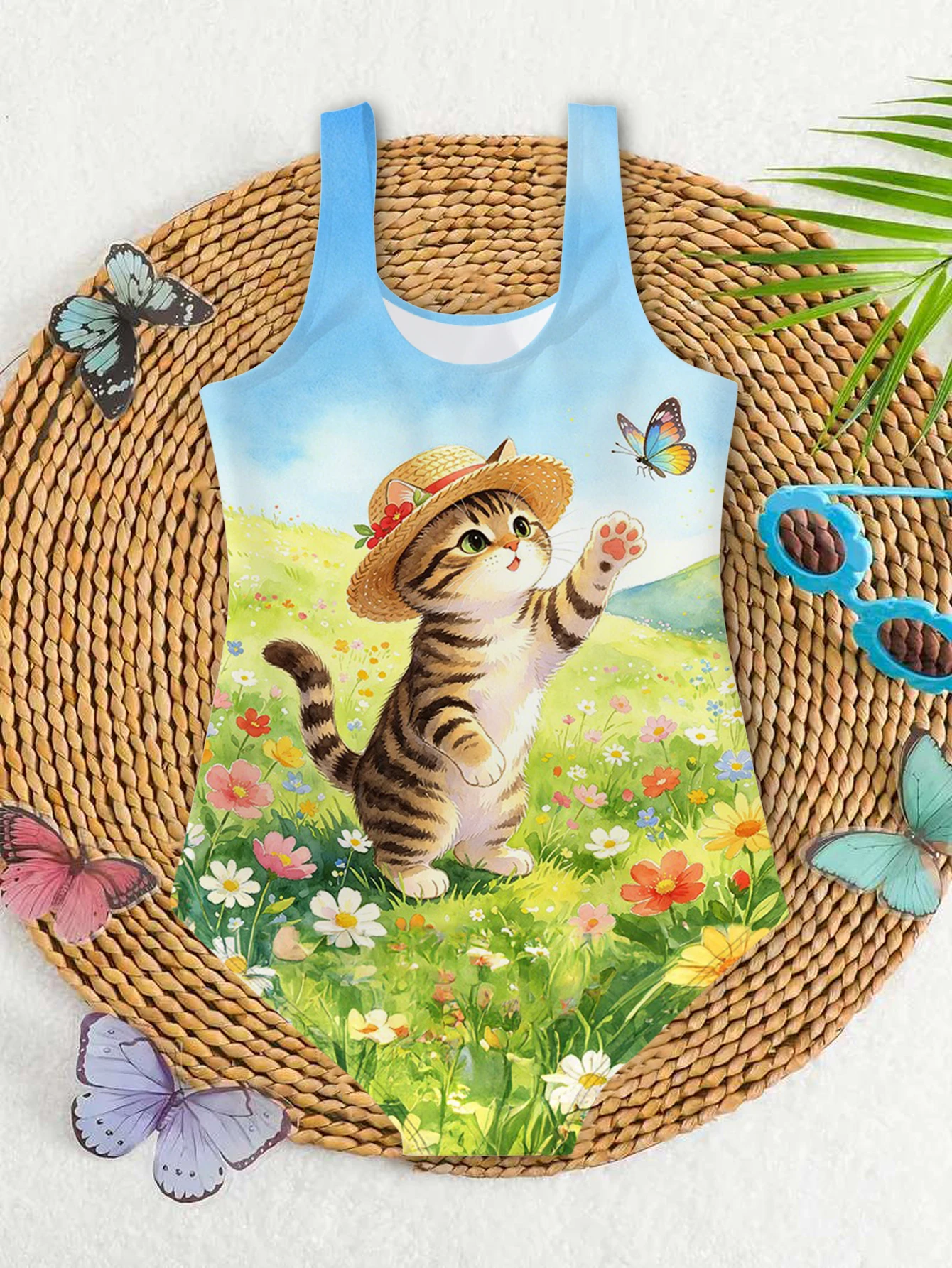 Girls' Summer Style Atmospheric Kitten Fashionable Tight One-piece Swimsuit