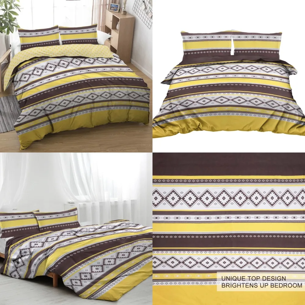 

Geometric Patterned Brown and Yellow Luxurious Bedding Set - Includes 3-Piece Duvet Cover and 2 Pillow Shams - Perfect Decorativ