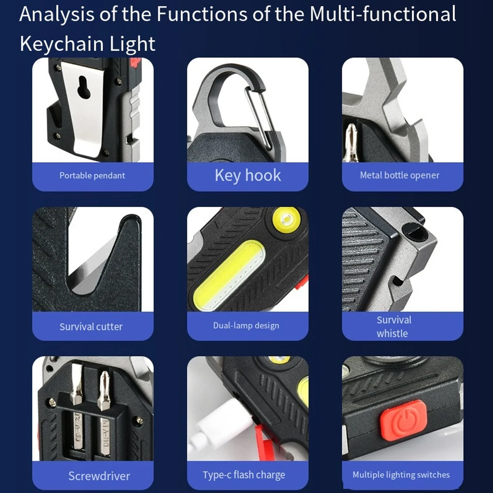 قابلة للشحن COB LED ضوء الطوارئ المحمولة ضوء العمل سطوع عالية التخييم مصباح يدوي للمشي في الهواء الطلق وإصلاح السيارات ﻿