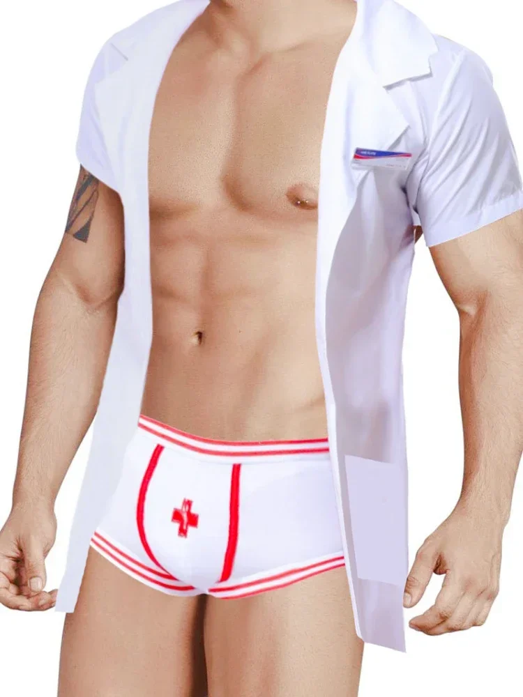 Men Erotic Doctor Cosply Uniform Lingerie Set Sexy Brief Adult Male Clothing Roleplay Night Club Dance Costume Stage Performance