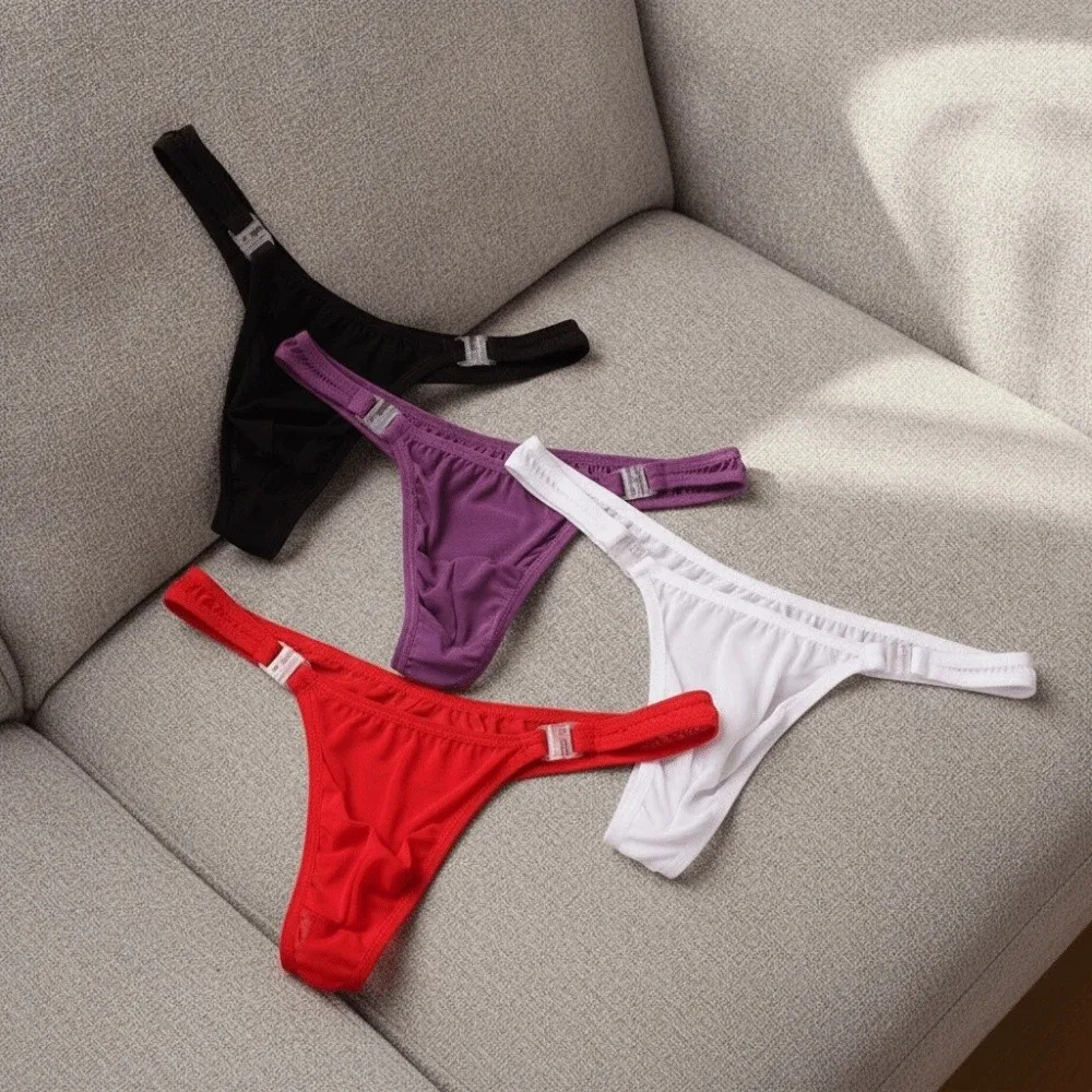 Transparent T-back Male Bikini Thong Briefs Low Waist Lingerie Men Underwear Patchwork Breathable Triangle Panties Men