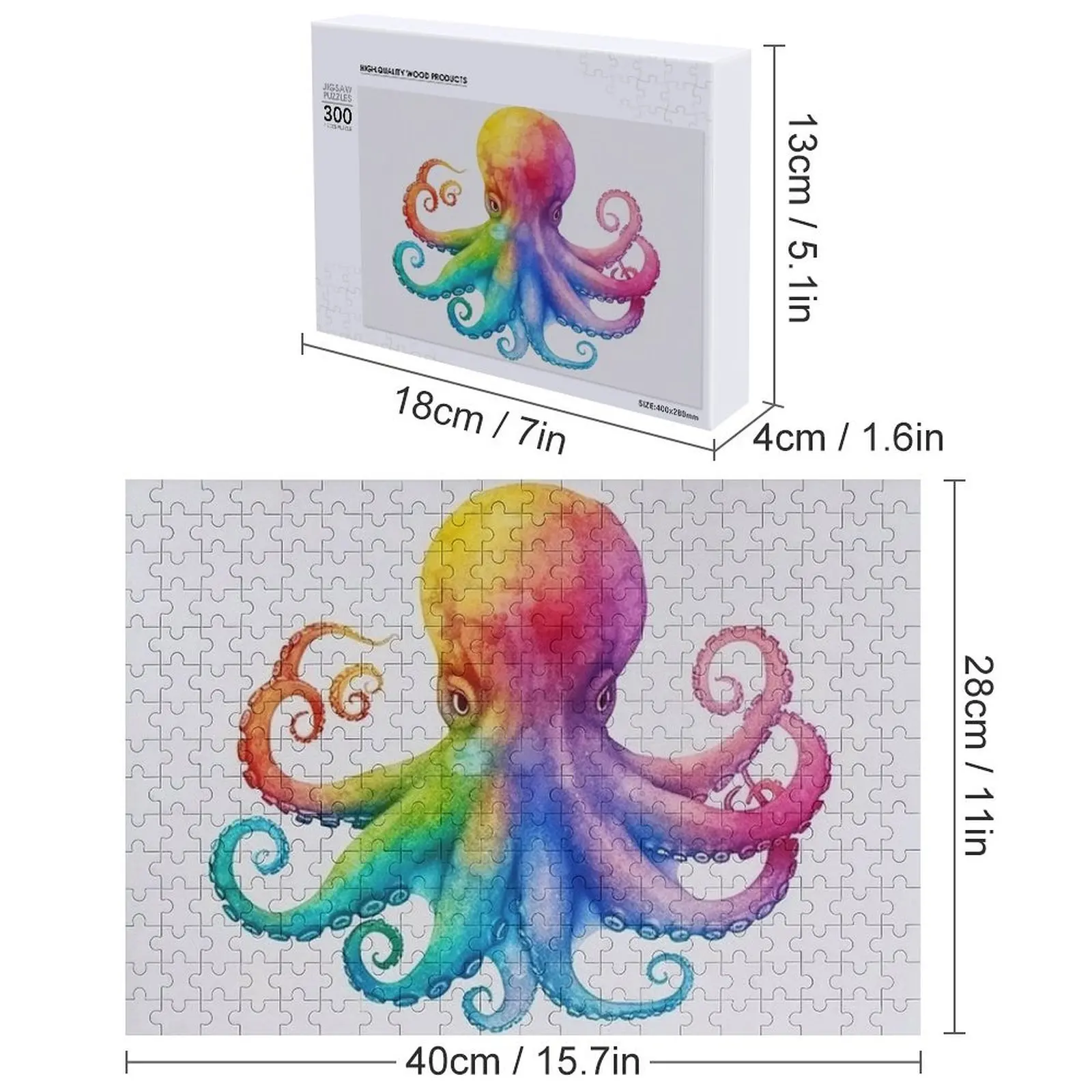 레인보우 문어 직소 퍼즐의 미니멀리스트 성인을위한 맞춤형 아기 장난감 우드 맞춤형 나무 선물 게임 어린이 퍼즐