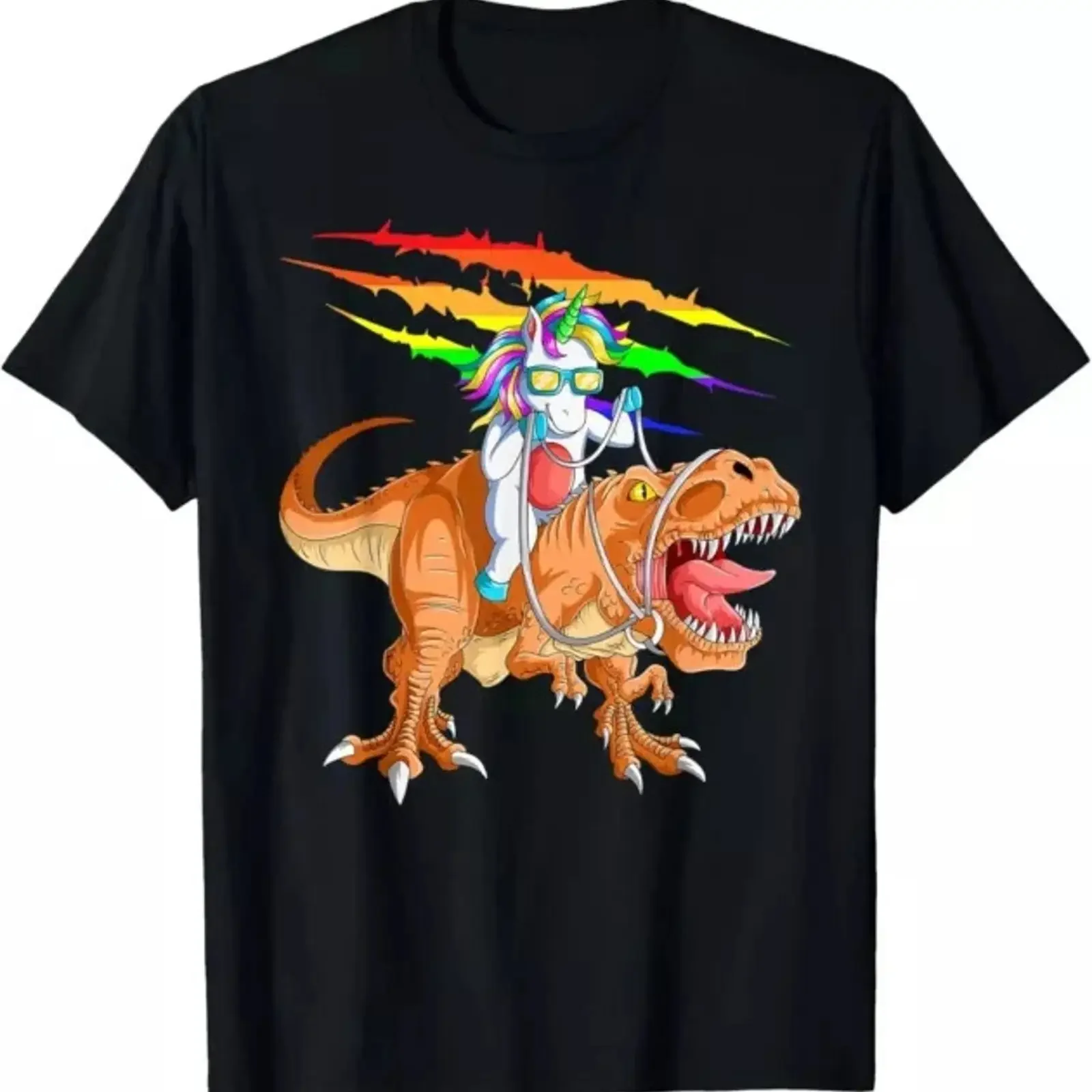 Unicorn Riding T Rex Dinosaur For Boys Girls Shirt S 3XL vintage Washed Soft designer clothes graphic streetwear Casual