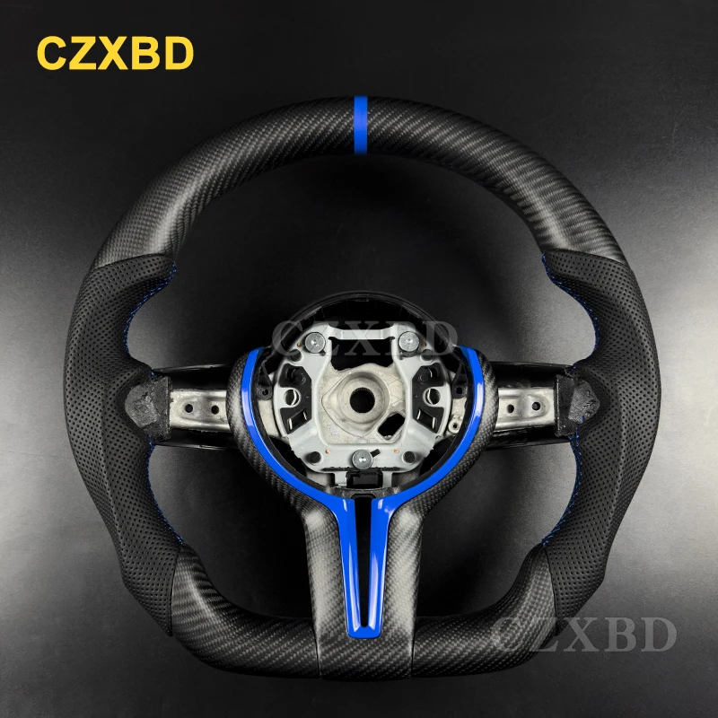 Dark Blue Marker For BMW F82 2016 M3 M5 M6 F20 F30M F21 Matte Real Carbon Fiber Steering Wheel High Quality Leather Customized