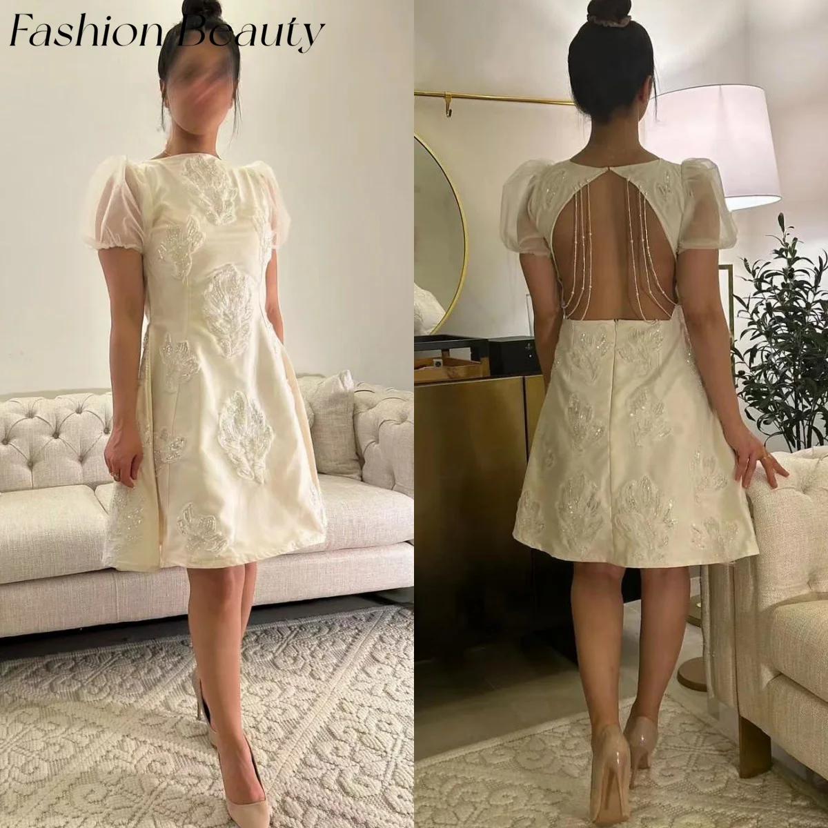 

Fashion Beauty Summer Evening Short Dresses O Neck Beading Backless A Line Formal Party Dress For Women 2024 vestidos para mujer