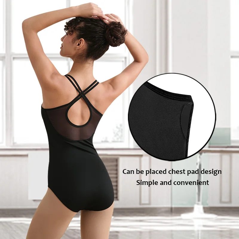 

Women's Camisole Mesh Back Ballet Dance Leotard for Adult Gymnastics Dance with Double Straps and Water-drop Hollow Back