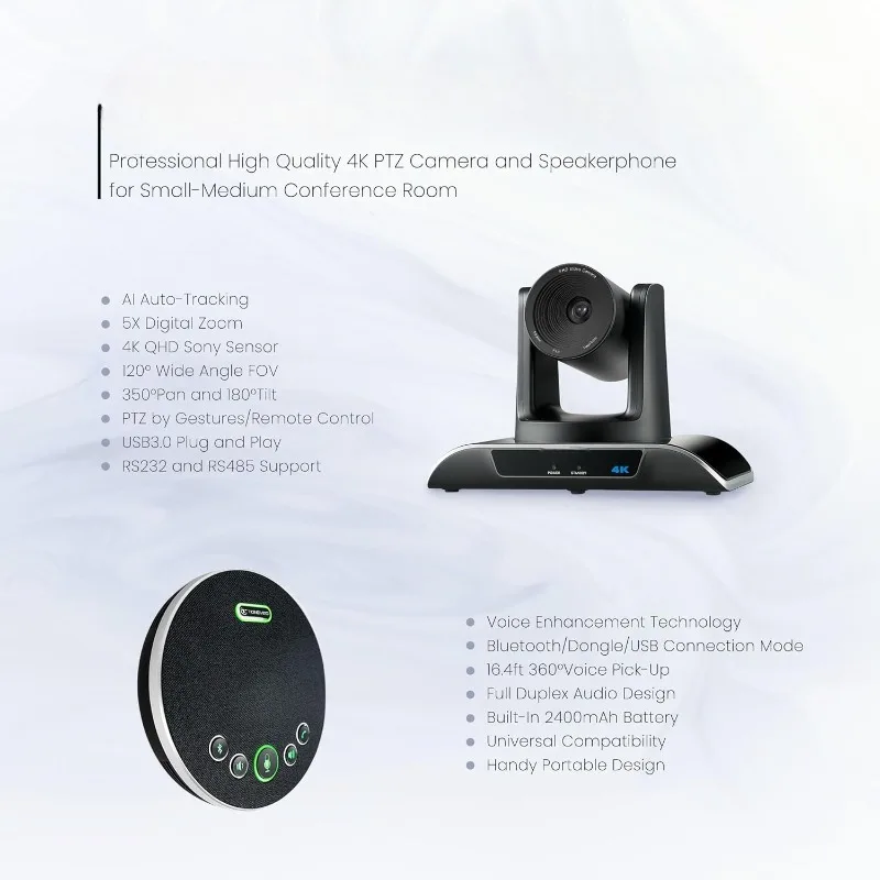 4K Conference Room Camera System,   Bluetooth Speakerphone Set USB 124-Degree Wide-Angle for Zoom Skype Teams OBS and more