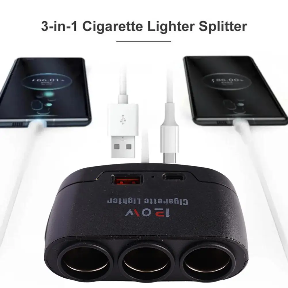 Car Charging Adapter One to Three Conversion Head with USB+PD High Power 12V24V Universal Model No Power Shortage Extended