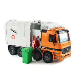 Large Size Children Simulation Garbage Orange Truck Sanitation Car Vehicle Toy Kid Toys With 1 Garbage Can Hand Cranking Operate