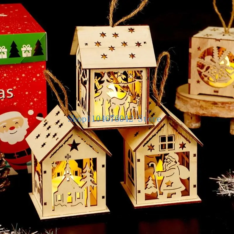 5asd Traditional Wooden LED Light Christmas Cabin Decoration Suitable For Wall Hanging