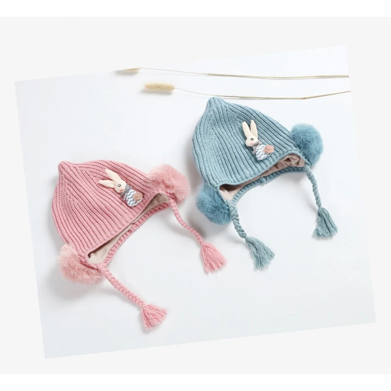 2024 Winter Mädchen Bunny Beanie Hut Nette Baby Ohr Schutz Warme Mütze Kinder Rosa Hüte Kleinkind Kopfbedeckungen Zubehör 3-24 M