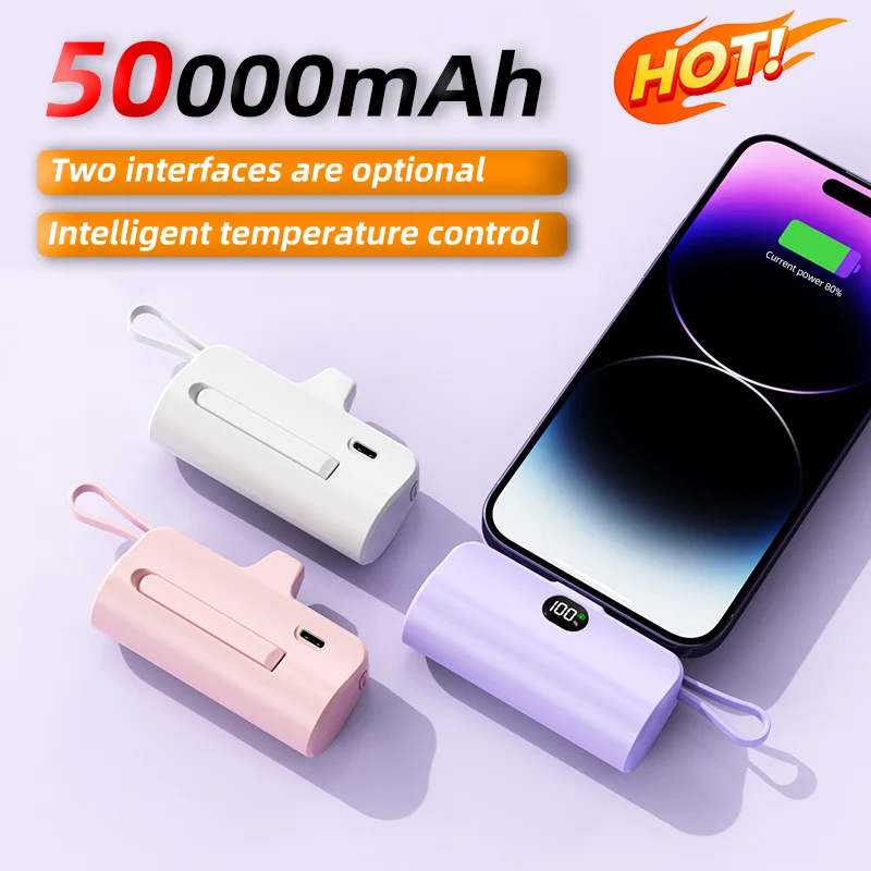 50000mAh Large Capacity Portable Mobile Power PD20W Mini Capsule Fast Charging Bank is Suitable For Iphone Xiaomi Samsung