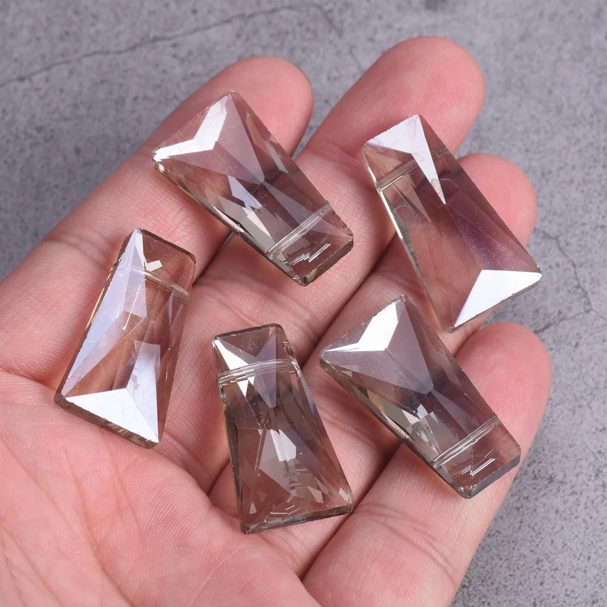 5pcs Gray Trapezoid Shape 28x16mm Faceted Crystal Glass Loose Beads For Jewelry Making DIY Crafts Findings