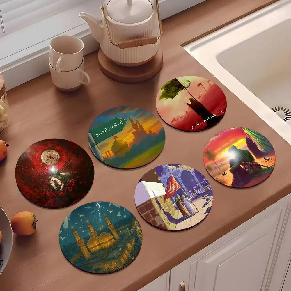 1pc Imam Hussain Shia Ali Art Anime Wooden Coaster Colour Printing Cup Mat Home Desk Decoration Gifts