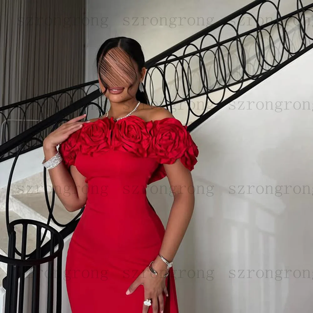 op maat gemaakte boothals zeemeermin avondjurken bloemen uit de schouder zijsplit vloerlengte galajurk lange verjaardagsfeestje jurk