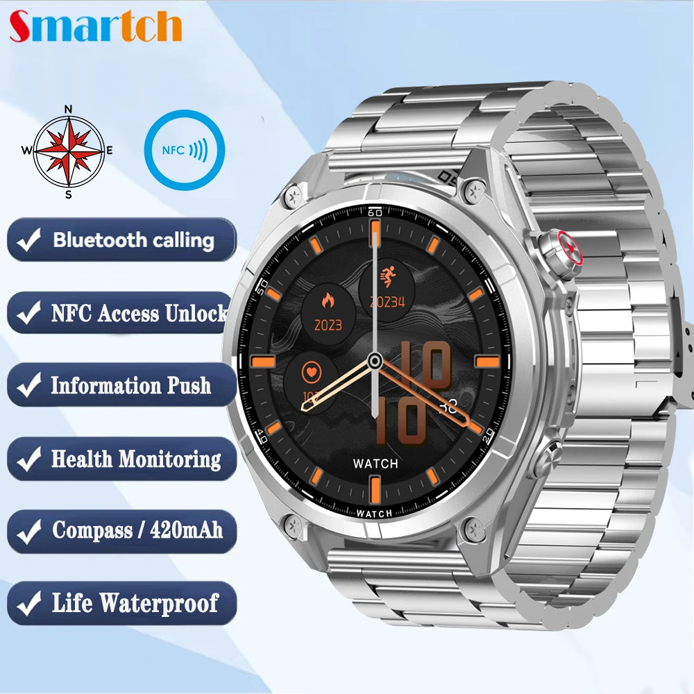 

Compass Flashlight Outdoor Smartwatch Men Women NFC Blue Tooth Call Smart Watch Sports Heart Rate Health Monitor Map Navigation