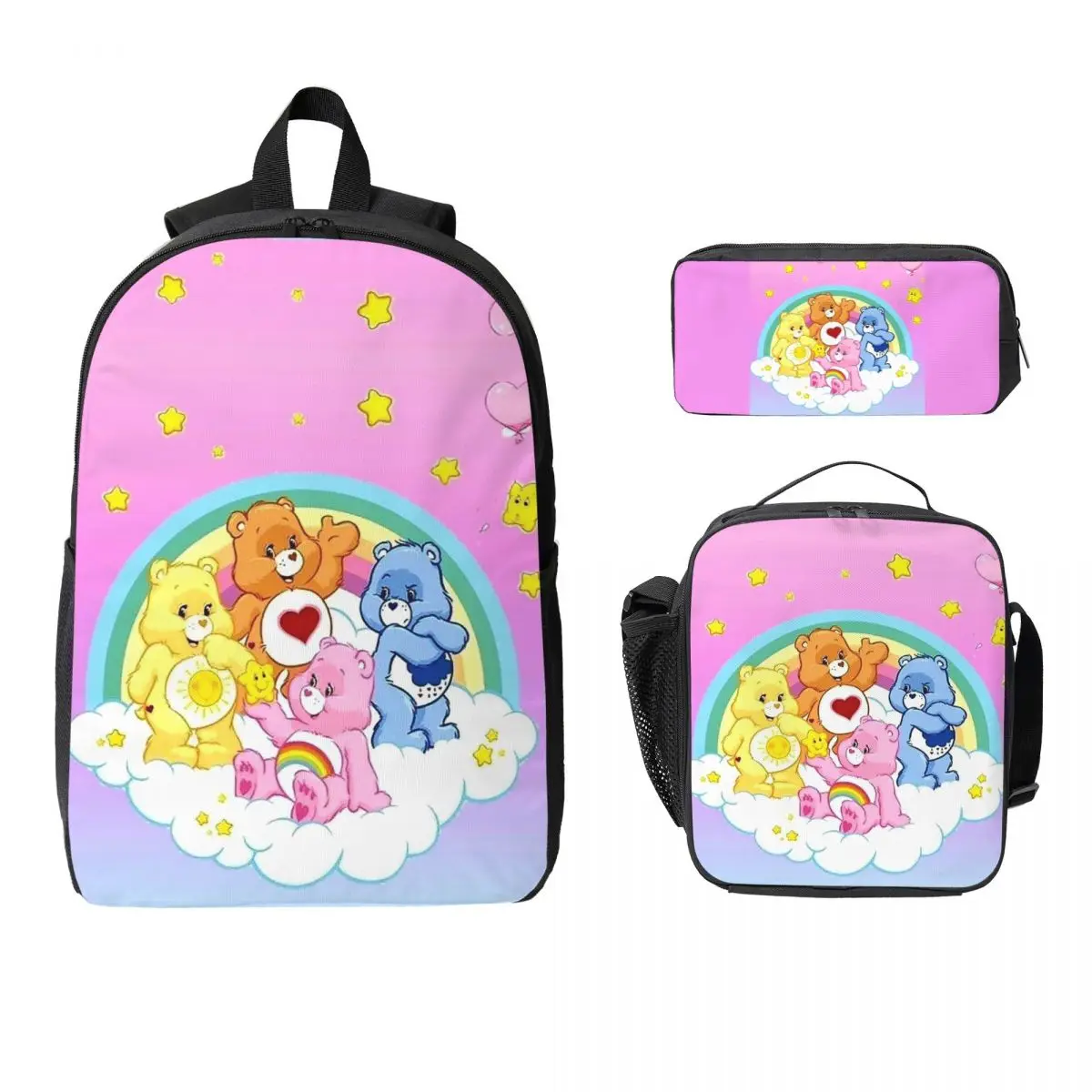 

Care Bears Rainbow Bears Group Line Up Cartoon Backpack Student Boys Girl BookBag School Bag 3ps Insulated Lunch Bag Pencil Case