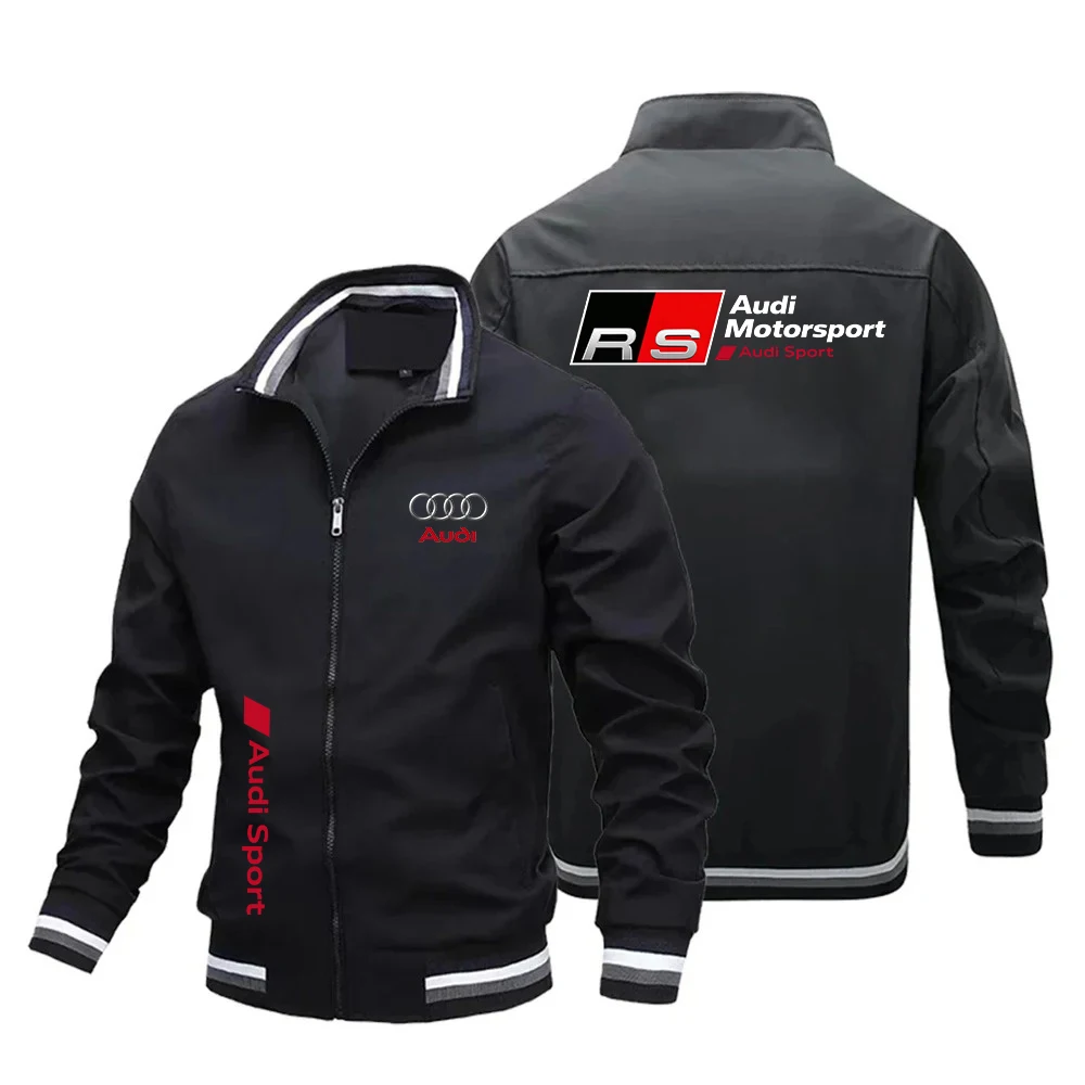 Audi 2026 Spring and Autumn Zipper Jackets, Casual Sport Jackets with Side Pockets, Motorcycle Suits and Flight Suits