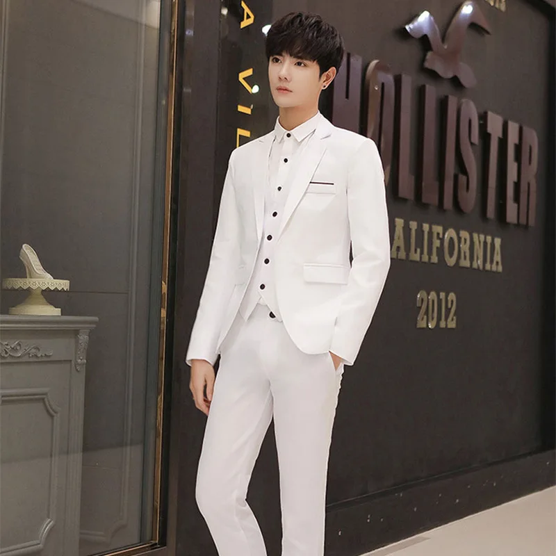 

American European New Fashion Men’s Casual Trendy Solid Color Casual Business Trendy 2 Piece Sets Long Sleeve Blazers Trousers