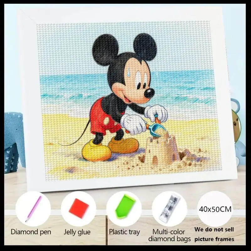

1PC Disney Mickey Mouse 5D Diamond Painting Kit, DIY Full Drill Round Crystal Rhinestone Art, Cute Cartoon Mickey Building Sandc