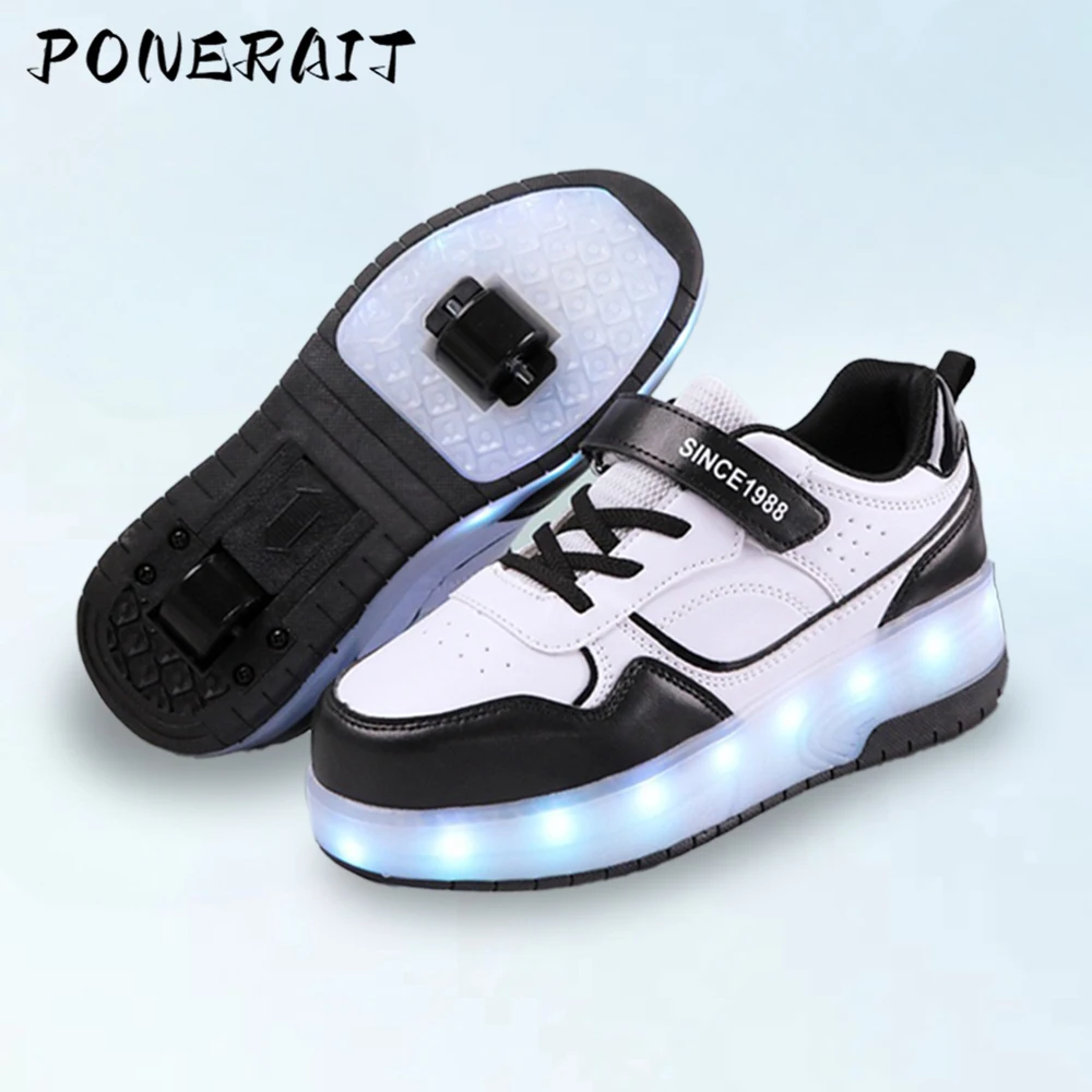 Powerslide-Zapatillas de deporte para niños y niñas, zapatos de patines con 2 ruedas extraíbles, 2 en 1, zapatos de carreras con Led