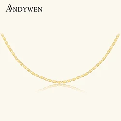 ANDYWEN 2021 100% 925 Sterling Silver Gold Wove Locker Chain Choker 45cm Necklace Women Luxury Jewelry 2021 Wedding Gift