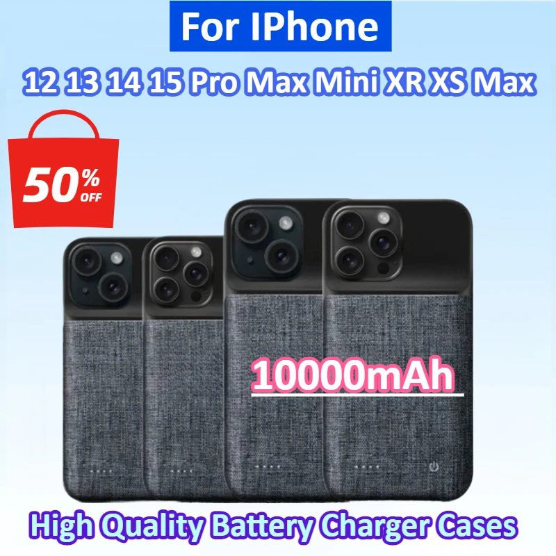 

10000mAh Portable Power Bank Battery Charger Case for IPhone 12 13 14 15 Pro Max Mini XR XS Max Charging Cover Back Clip Battery