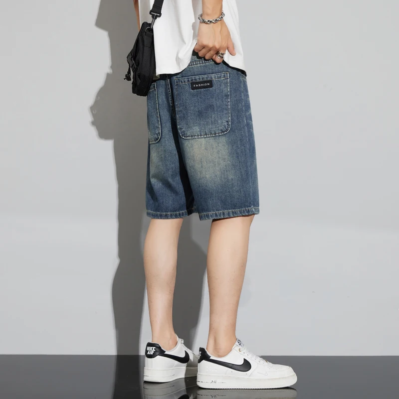 الرجال خمر الدنيم السراويل الصيف رقيقة أزياء مستقيم فضفاض السراويل القصيرة شخصية مريحة واسعة الساق جينز غير رسمي