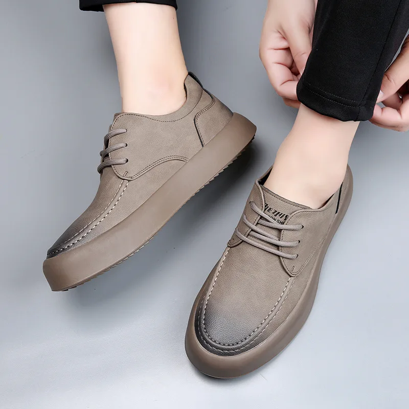 Men Retro Handmade Casual Leather Shoes Lace Up Non-slip Sole Classic Sewing Comfortable Slip-on Spring Summer Work