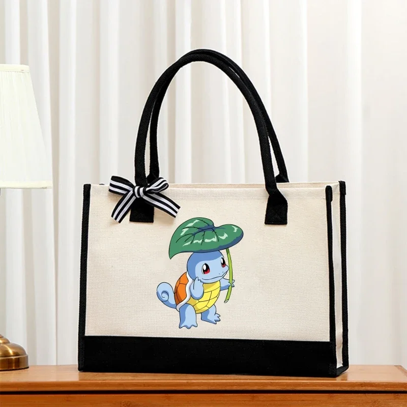 Pokemon moda sacola pikachu bolsa portátil feminina grande capacidade bonito dos desenhos animados impressão à prova dwaterproof água lona saco de compras