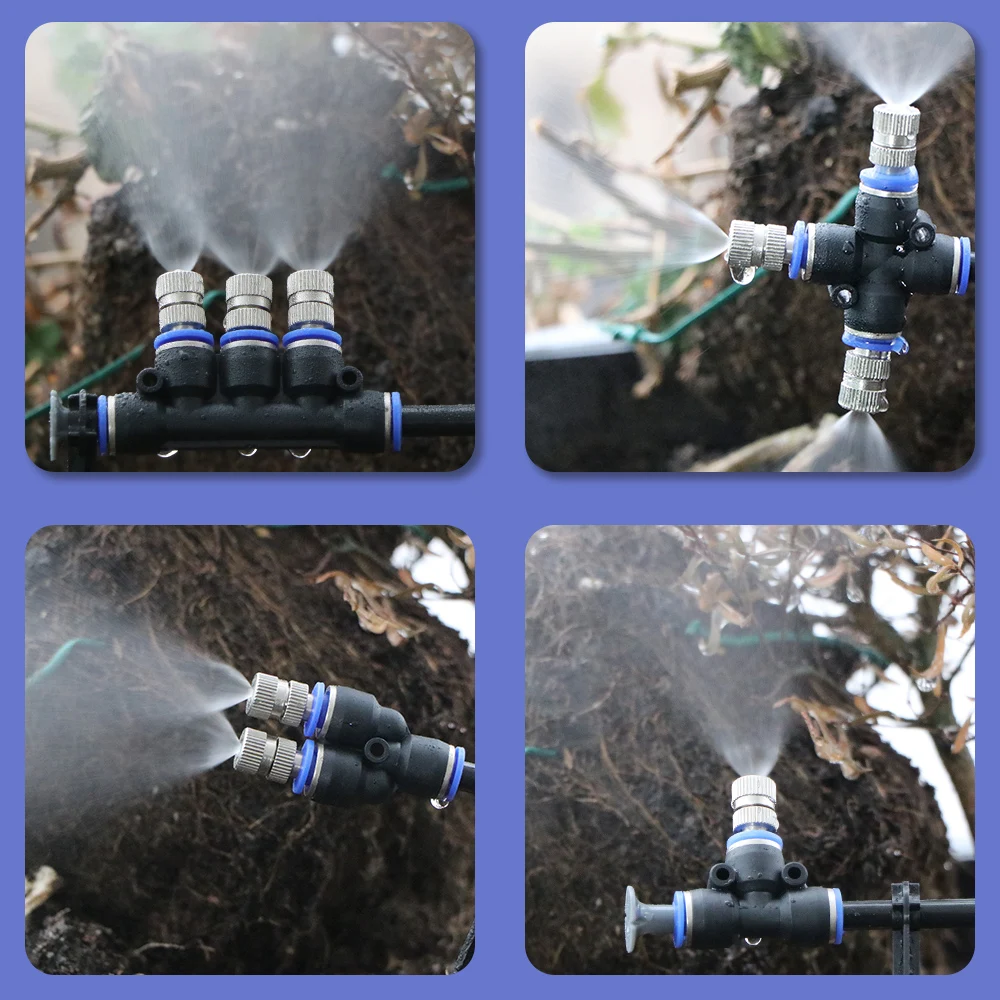 6-type 6mm Low-pressure Misting Nozzles Fine Atomization Sprayer Garden Irrigation Cooling Humidification Quick Insert Slip Lock