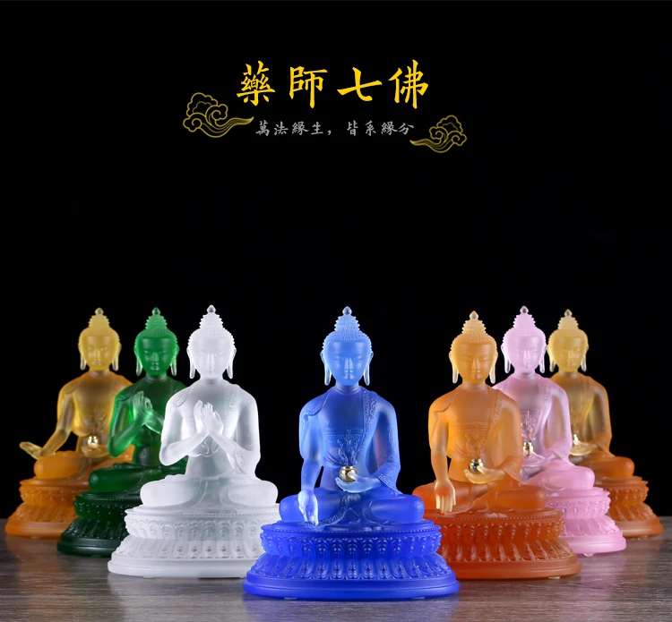 

Wholesale Buddhist articles-HOME family Protection Talisman-Retro Palaeo process Colored Glaze crystal Pharmacist Buddha statue