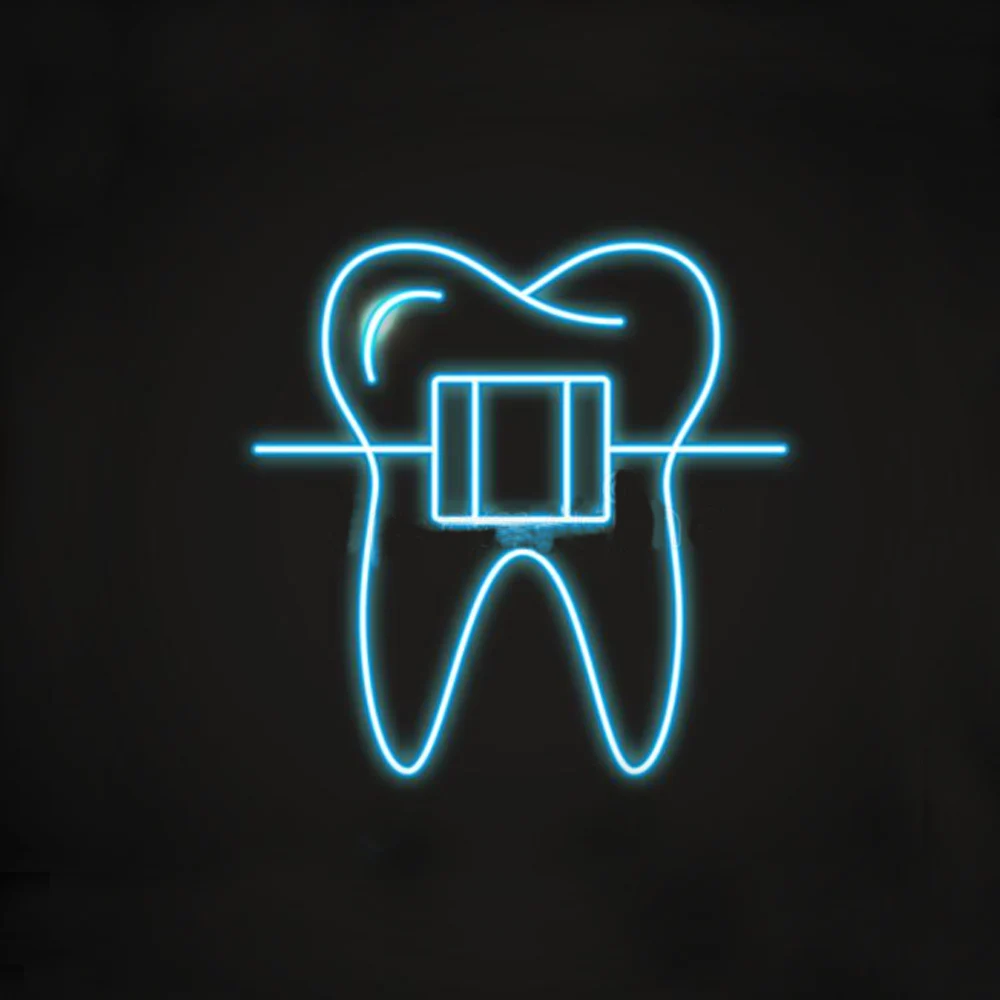 Neon Sign Dental Braces Icon In Line Style Orthodontics Equipment Teeth Alignment Symbol Custom Handmade Real Glass Tube14