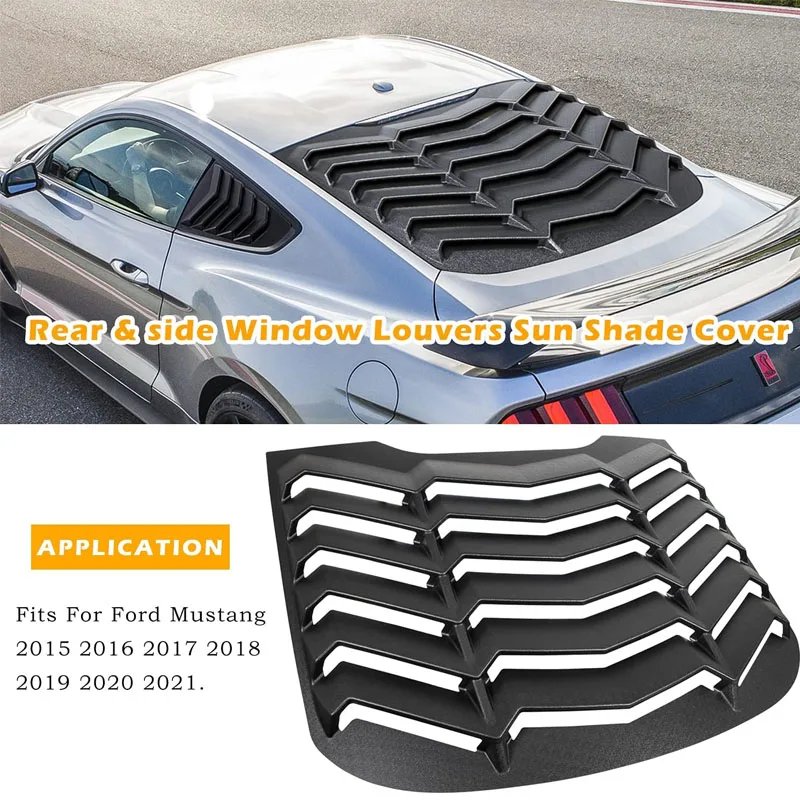 Rear and Side Window Louvers Windshield Sun Shade Cover Fits for Ford Mustang 2015 - 2023 in GT Lambo Style ABS Matte Black