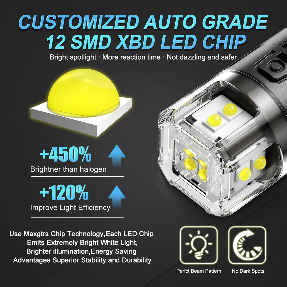 2Pcs Canbus T20 LED 7440 W21W Led Bulbs WY21W Reverse Parking Lamps 1156 P21W Daytime Running Light No Error 6500K White Yellow