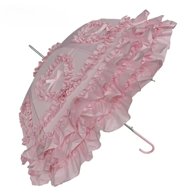 Heart Love Lolita Sun Protection Umbrella Girl Heart Princess Umbrella Color Matching Lace Straight Handle Bird Cage Lo Umbrella