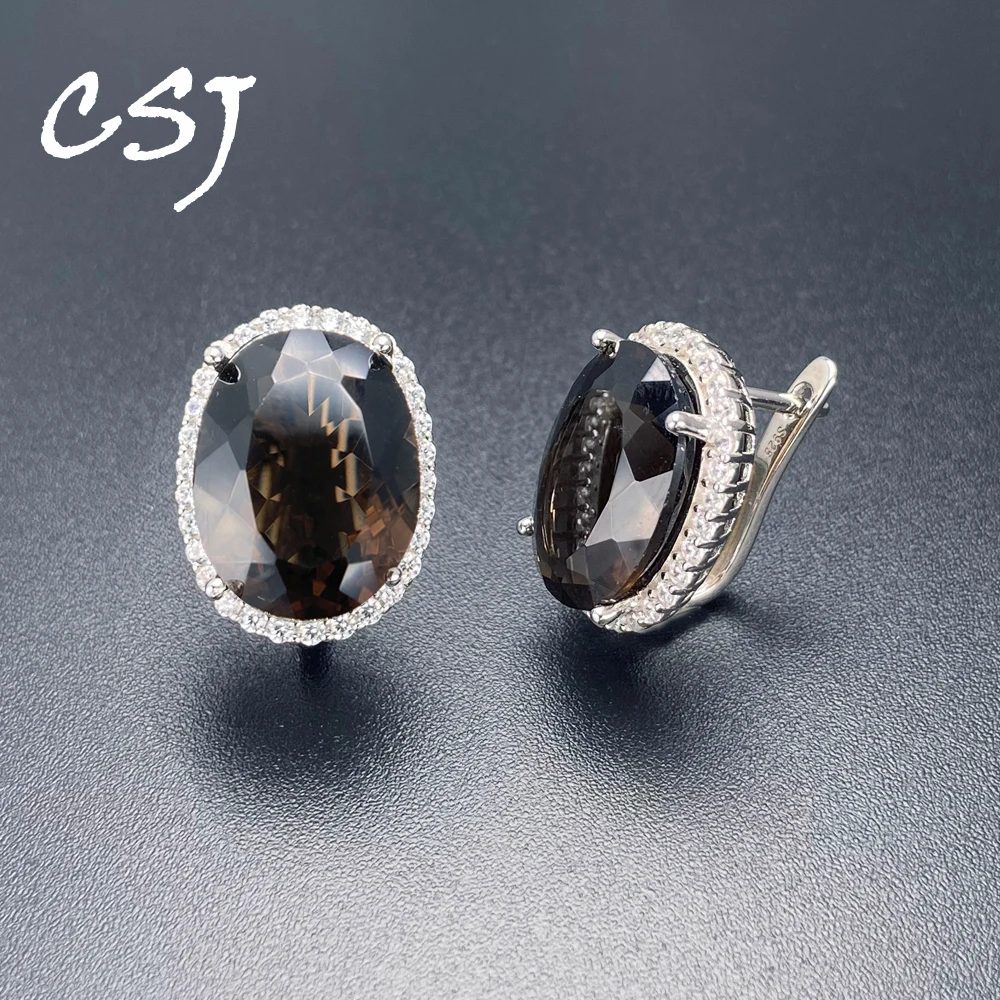 

Trendy Natural Smoky Quartz Earrings Sterling 925 Silver Gemstone Oval 12*16mm for Women Party Wedding Birthday Jewelry Gift