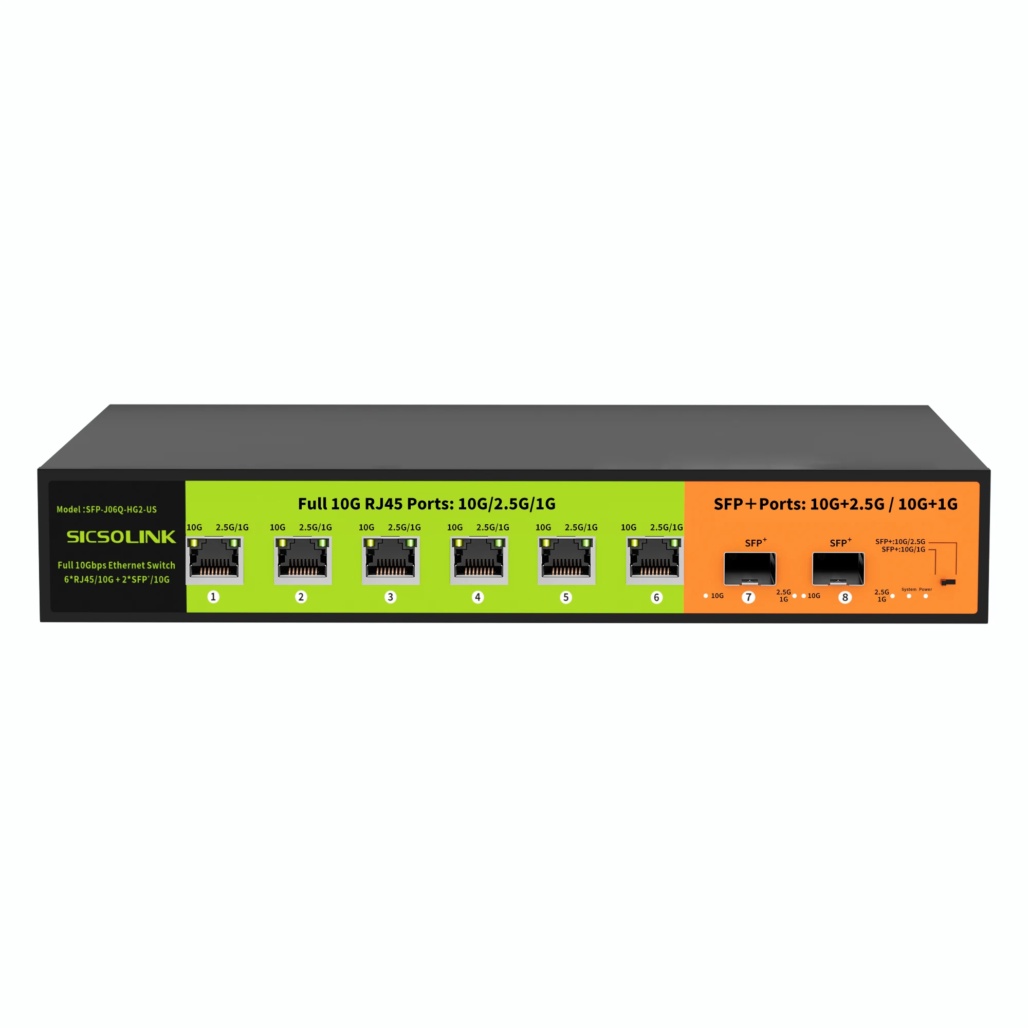 SICSOLINK 8 Port 10G Ethernet Switch Unmanaged,with 6*10gb RJ45 Ports,2*10gb SFP+ Ports,10Gbps Network Switch Suitable for 10G N