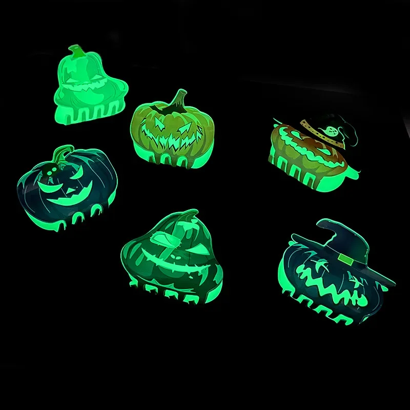 

New Halloween Luminous Hair Claw Pumpkin Bat Ghostly Horror Screaming Hair Clip for Woman Party Hairpin Hair Accessory