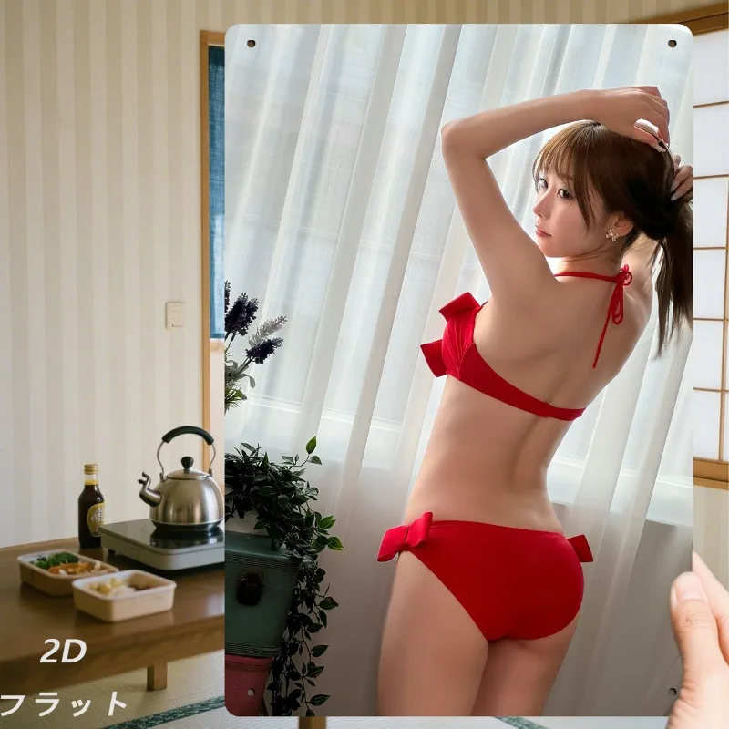 

2D Flat - 1pc Retro Iron Sign | Red Swimwear Girl Window Scene, Metal Logo 8in*12in - Perfect For Bachelor Pad/Garage Decor, Wal