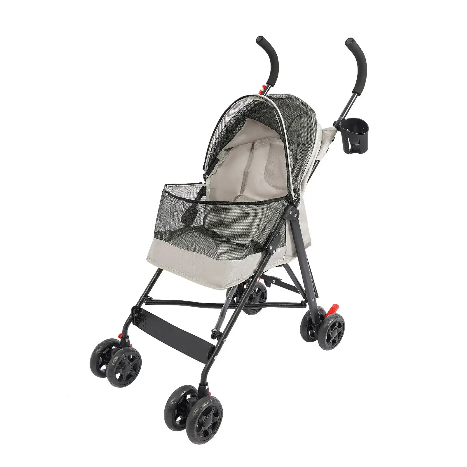All-Weather Pet Dog Stroller with Rain Canopy, Cup Holder, Rear Pocket, 4 Wheels - Gray
