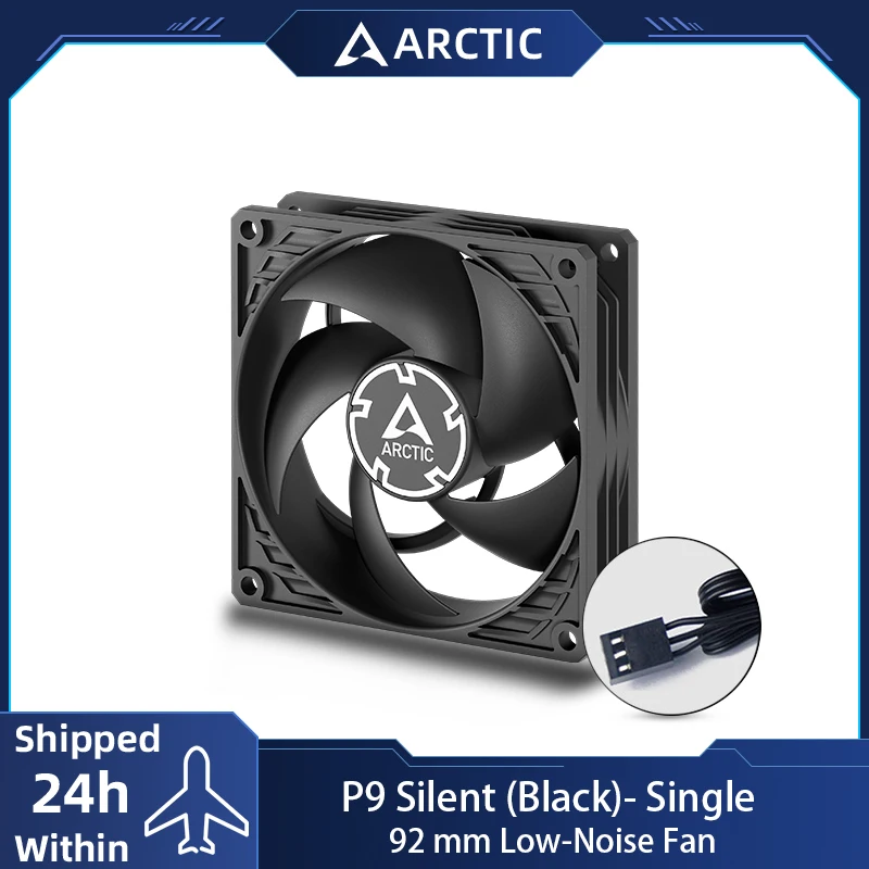 

ARCTIC P9 Silent Black Fan, 92 mm Particularly Quiet case Fan, Optimized for Static Pressure, Quasi Silent Fan Motor, 1900 RPM