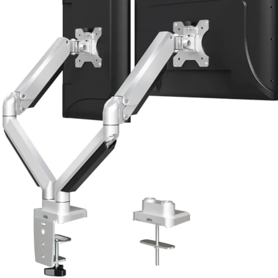 Monitor Desk Mount for Office Use, Die-Cast Aluminum, Black, Fully Adjustable Double Monitor Arm Supporting 1732 Inch Screens,