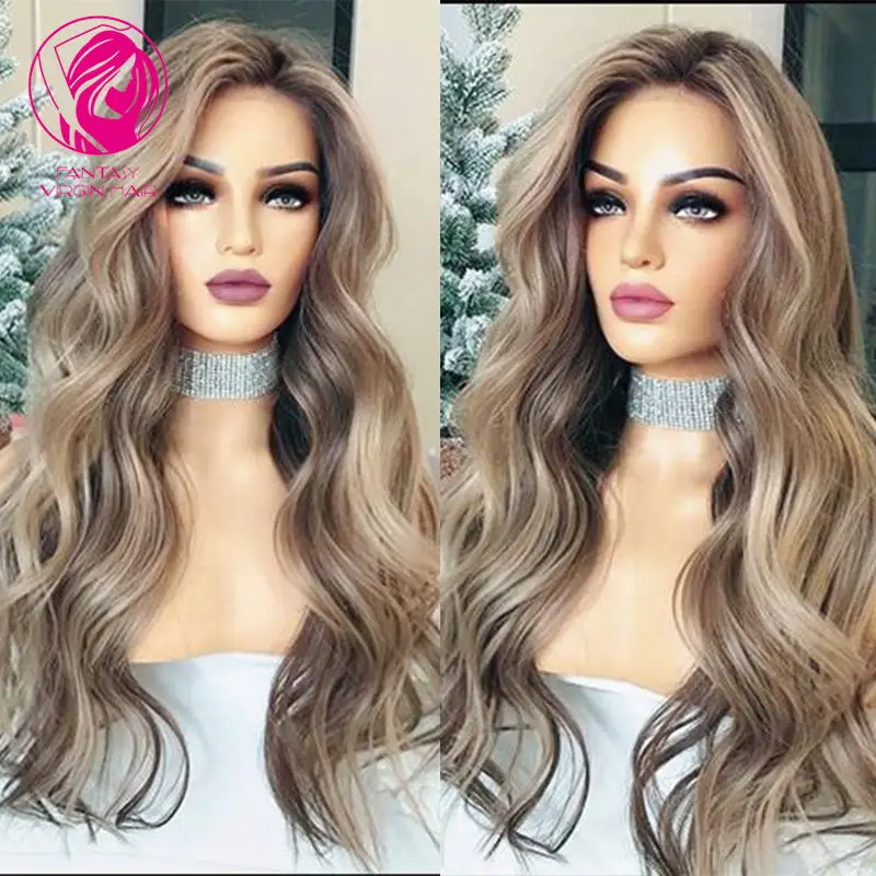 

13x6 Body Wave Lace Front Wig Highlight Full Lace Human Hair Wigs Rooted Brown Blonde Ombre Lace Front Wig For Women Virgin Hair