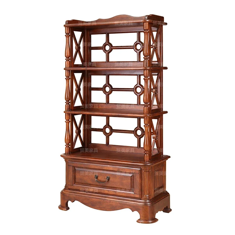 A  American-Style Solid Wood Storage Rack Floor Small Bookshelf Multi-Layer European Style Hallway Storage Rack Household
