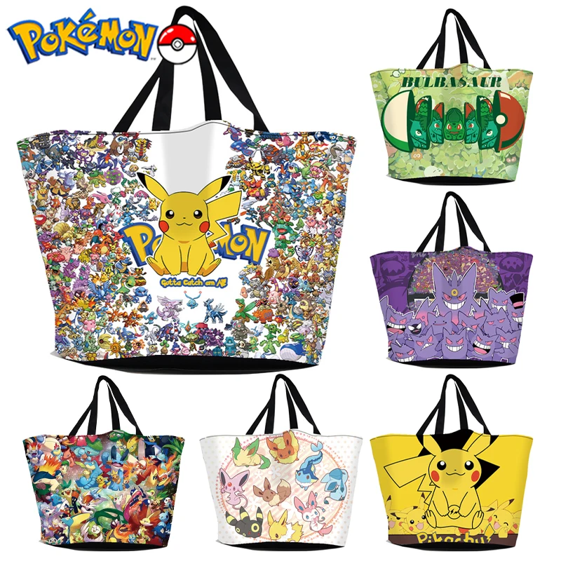 

Pokemon Pikachu Large Capacity Shoulder Bag for Women Handbags Cartoon Gengar Shopping Tote Bags Eevee Travel Storage Bag Gifts