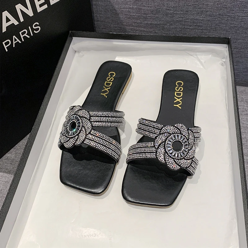

Summer New Fashion Rhinestone Brand Design Women's Slippers Casual Flat Non-slip Beach Women's Flip Flops Mujer Zapatos