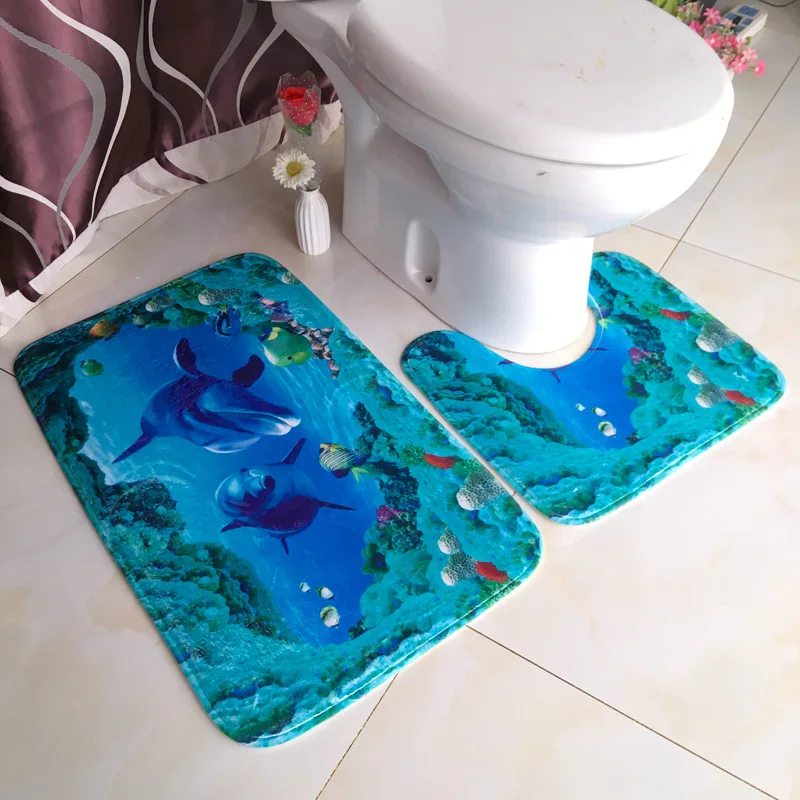 Home Carpet Bathroom Floor Mat Bathroom Toilet U Shape Carpet Soft Non-slip Foot Pad Two Pieces Set Toilet Floor Mat New Style