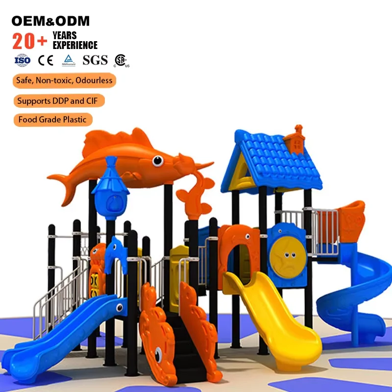 Factory Direct Custom Ocean Themed Kids Outdoor Playground Multi Slide Set Wholesale For Kindergarten Preschool Amusement Park