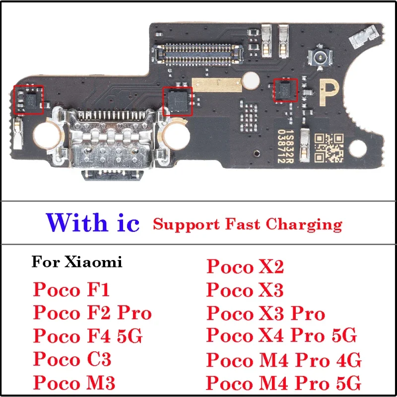 1Pcs USB Fast Charging Port Flex For Xiaomi Poco F1 F2 F3 F4 X2 X3 X4 M3 M4 Pro C3 4G 5G Dock Charger Board Connector Flex Cable